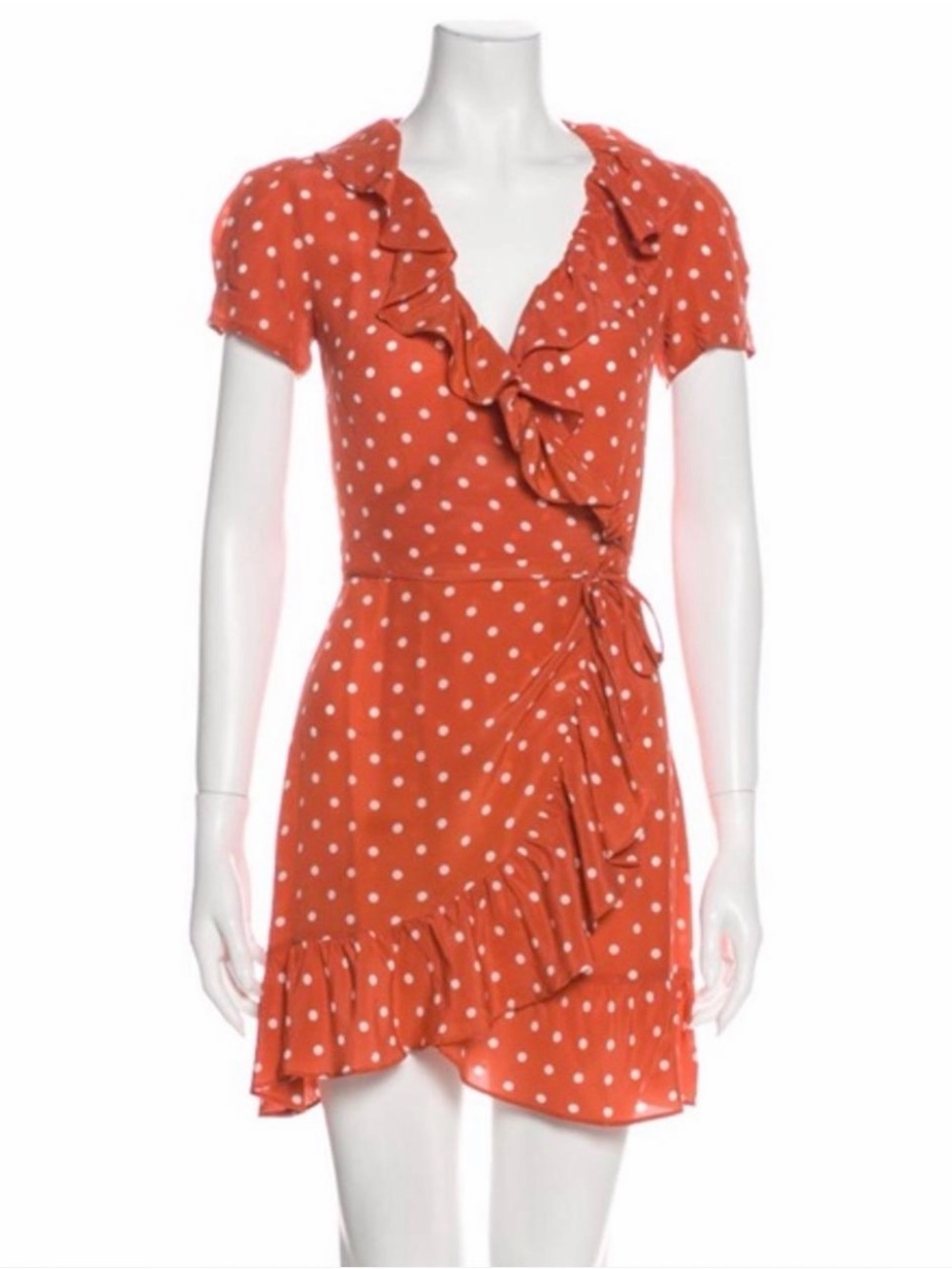 Realization Par Red Polka Dot Ruffle Wrap Dress